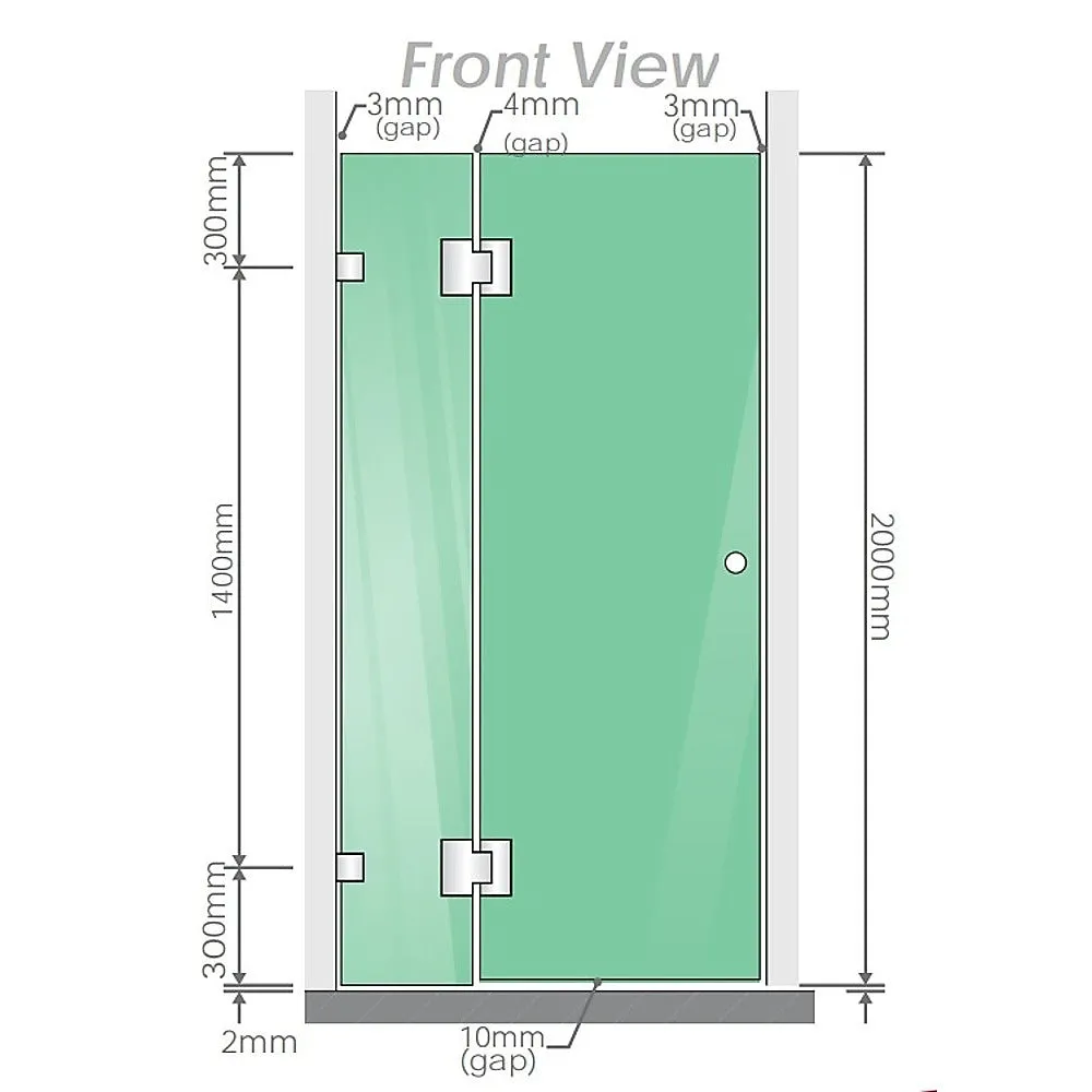 100cm Wall to Wall Frameless Shower Screen with White Brackets and SS Hinges, Square Knob Handle