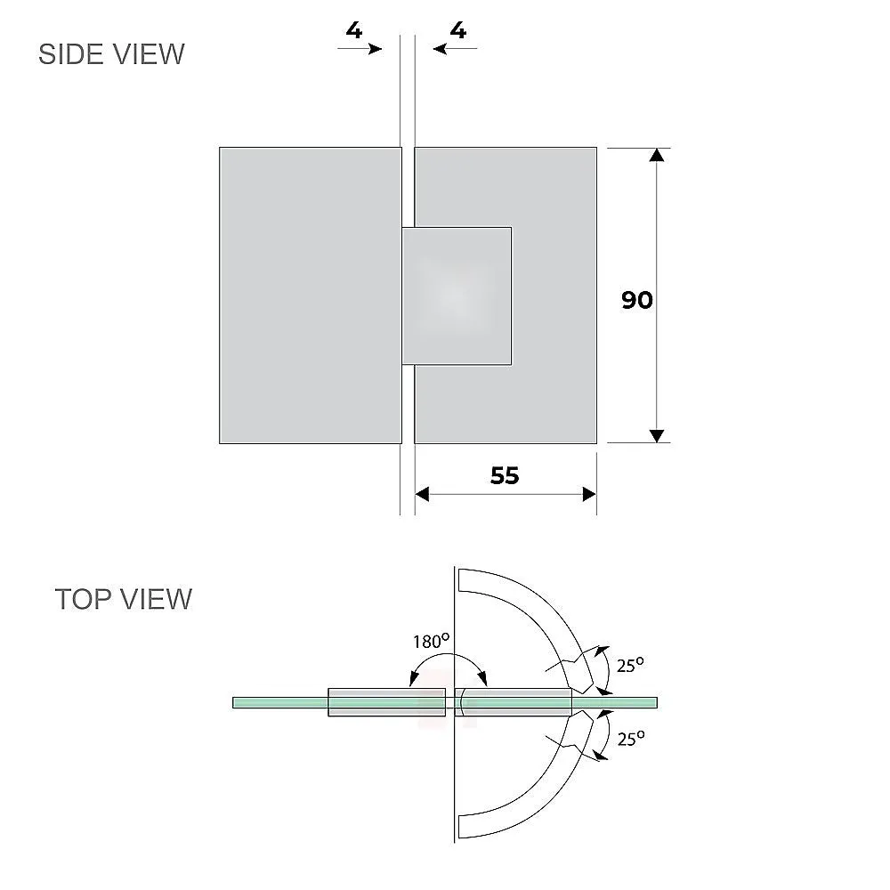 100cm Wall to Wall Frameless Shower Screen with White Brackets and SS Hinges, Square Knob Handle