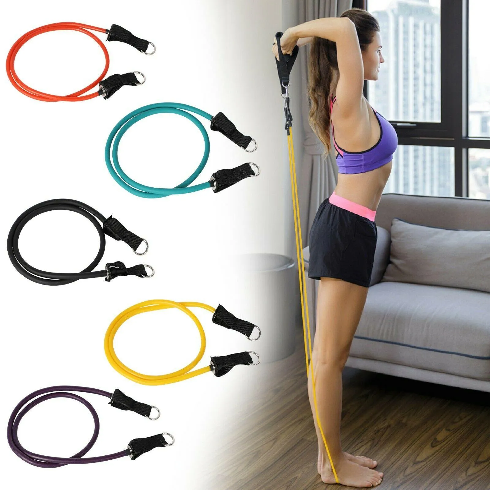 11 Pack Pull Up Resistance Bands Set with with Handles, Ankle Straps, Door Anchor Natural Rubber