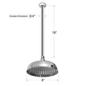 1/2” by 18” Ceiling Mount Arm and Flange and 8” Rainhead Shower Head