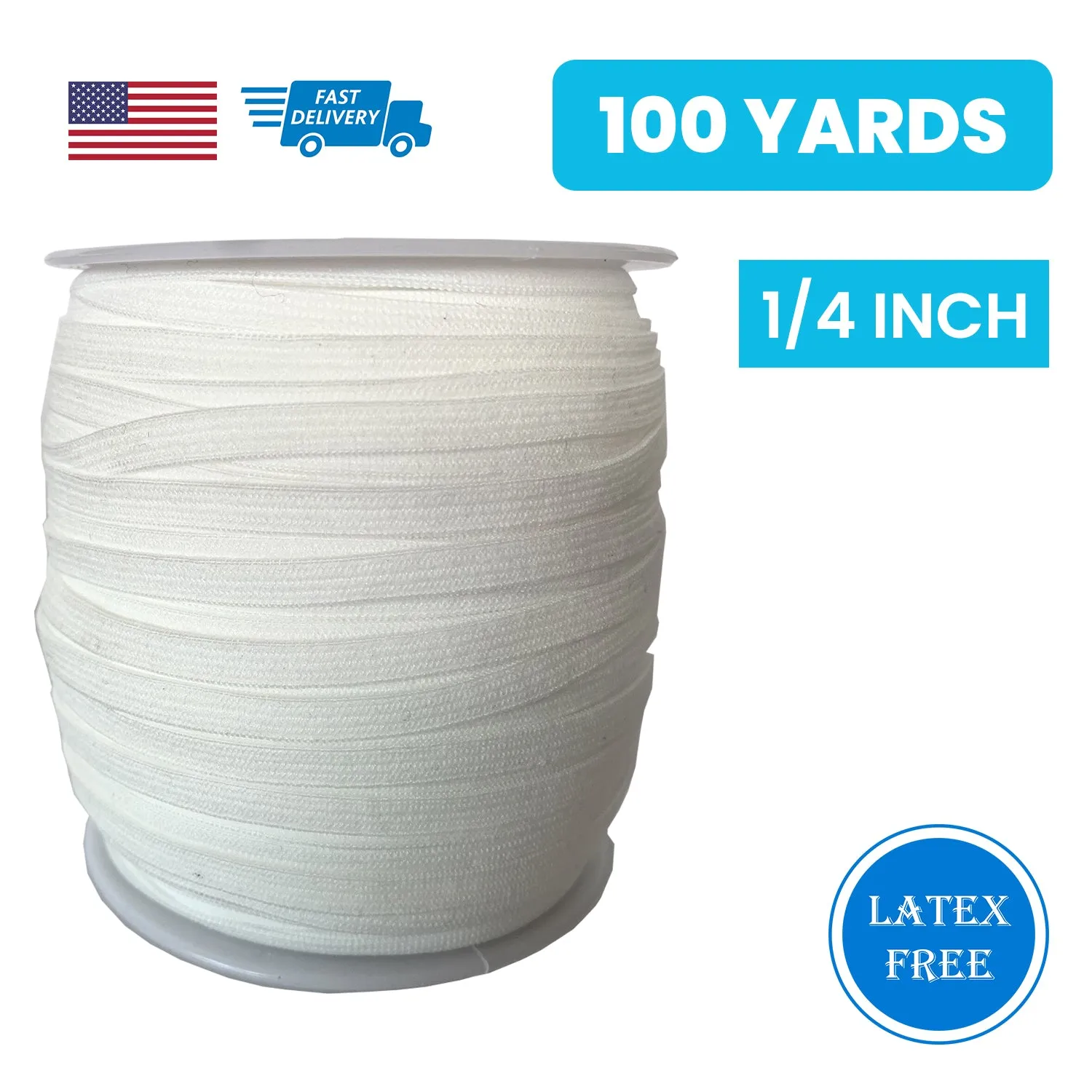 1/4" White Elastic Band - 100 yards