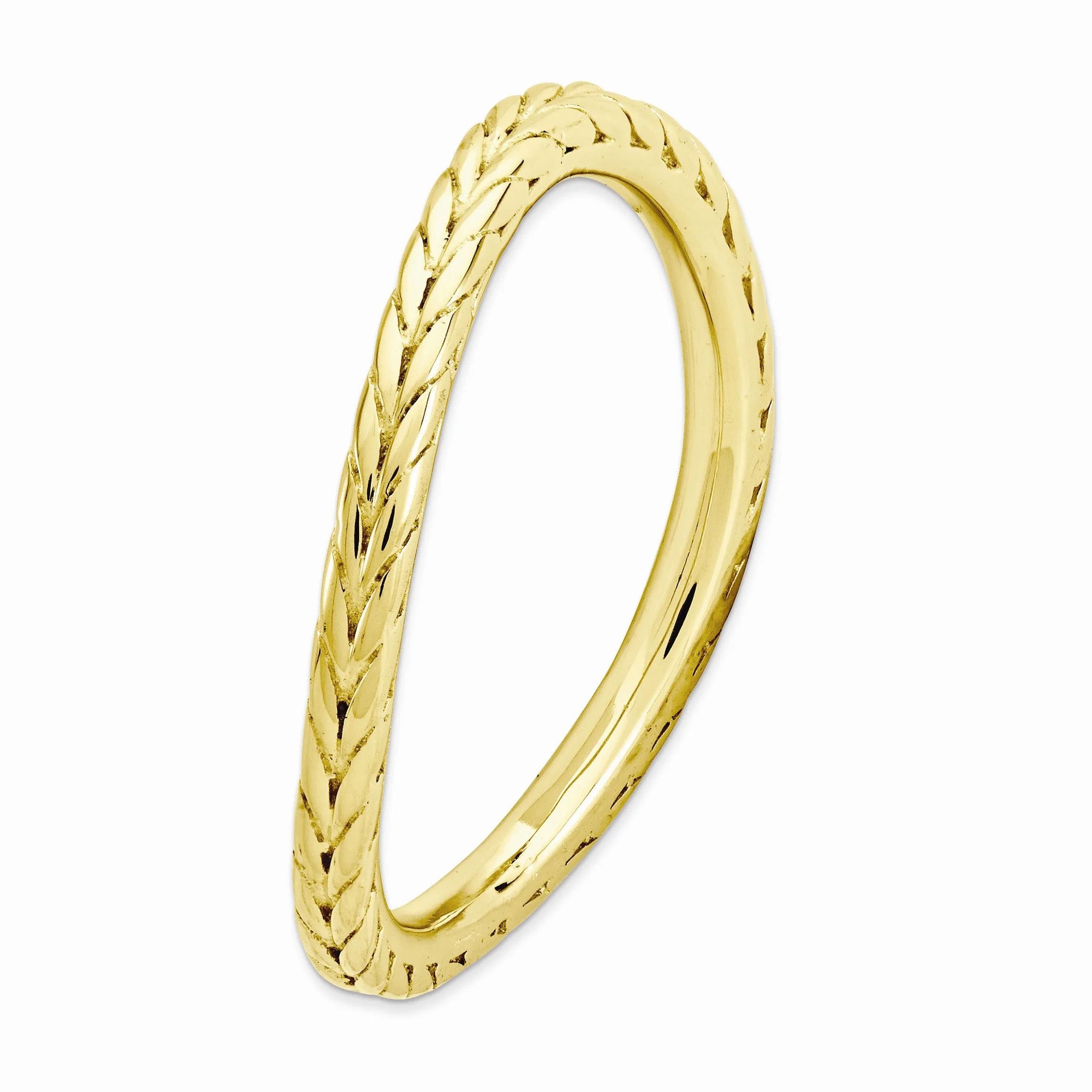 1.5mm Stackable 14K Yellow Gold Plated Silver Curved Wheat Band