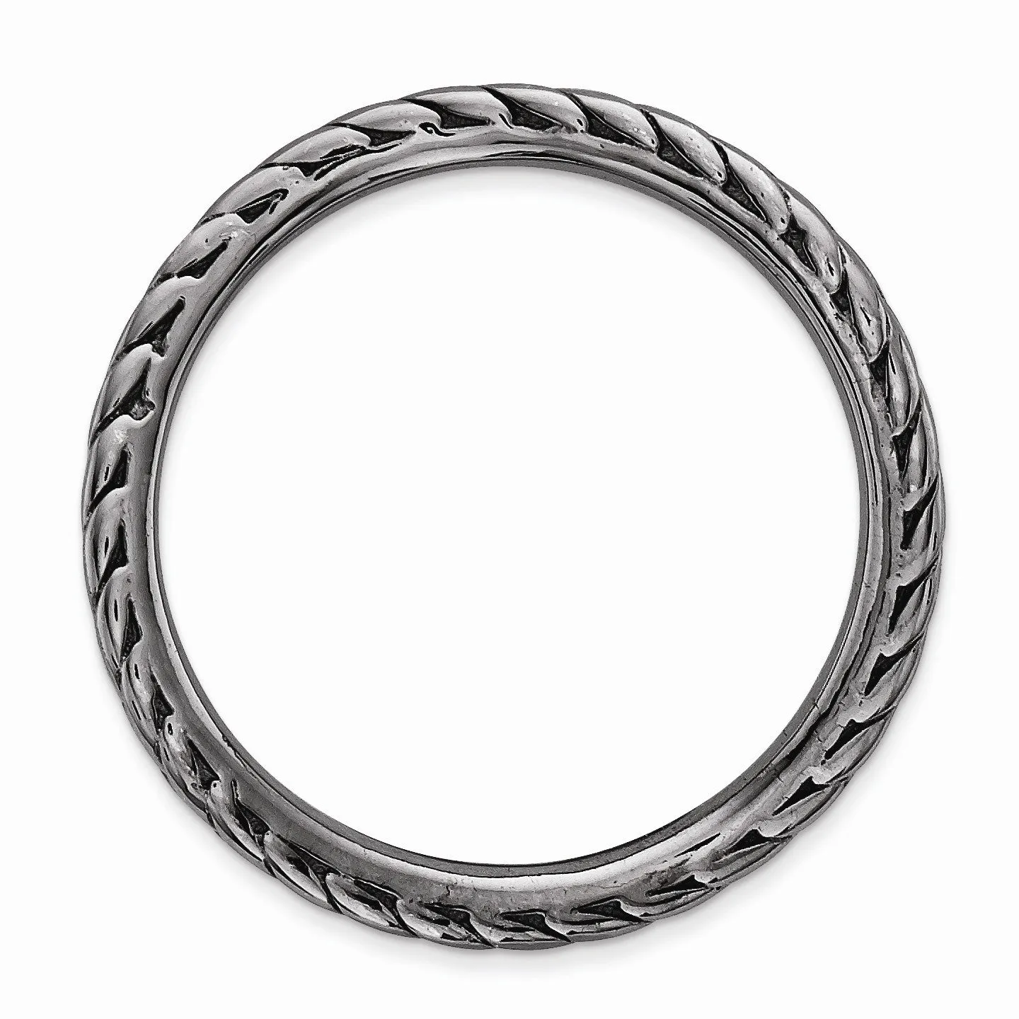 1.5mm Stackable Black Ruthenium plated Silver Curved Wheat Band