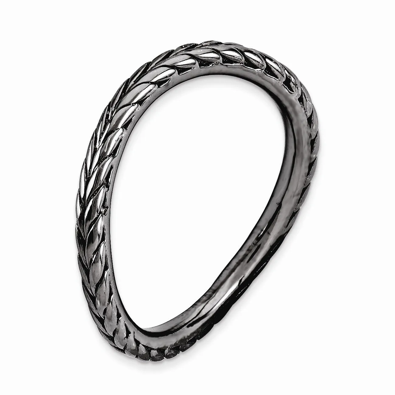 1.5mm Stackable Black Ruthenium plated Silver Curved Wheat Band