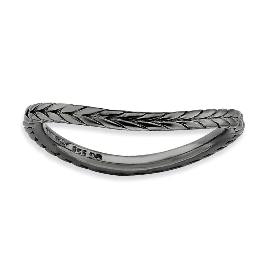 1.5mm Stackable Black Ruthenium plated Silver Curved Wheat Band