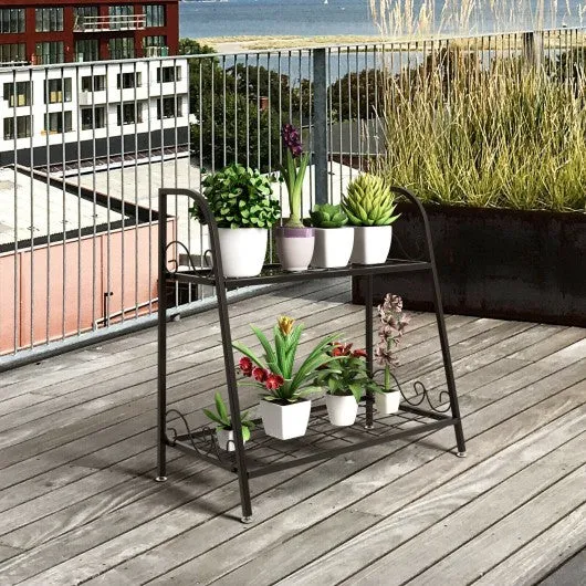 2-tier Patio Metal Plant Stand