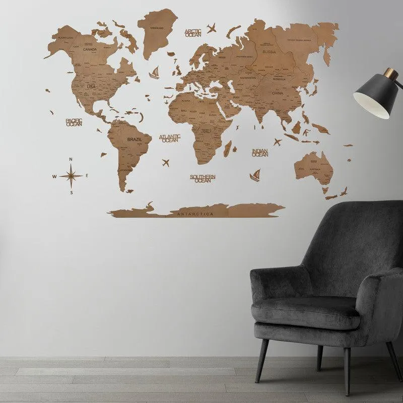 2D Colored Wooden World Map Aurous Gold Prime