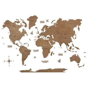 2D Colored Wooden World Map Aurous Gold Prime