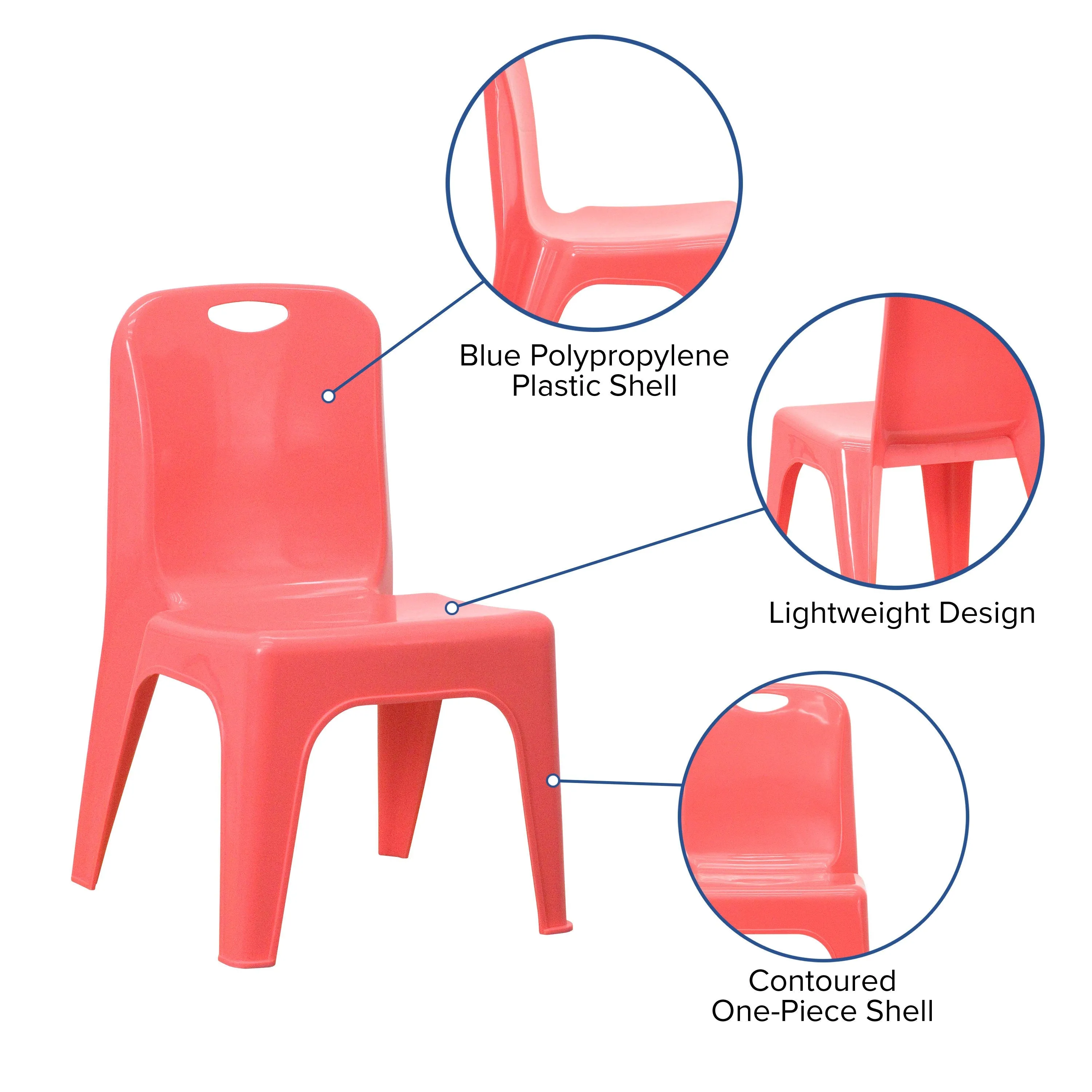 4 Pack Plastic Stackable School Chair with Carrying Handle and 11'' Seat Height