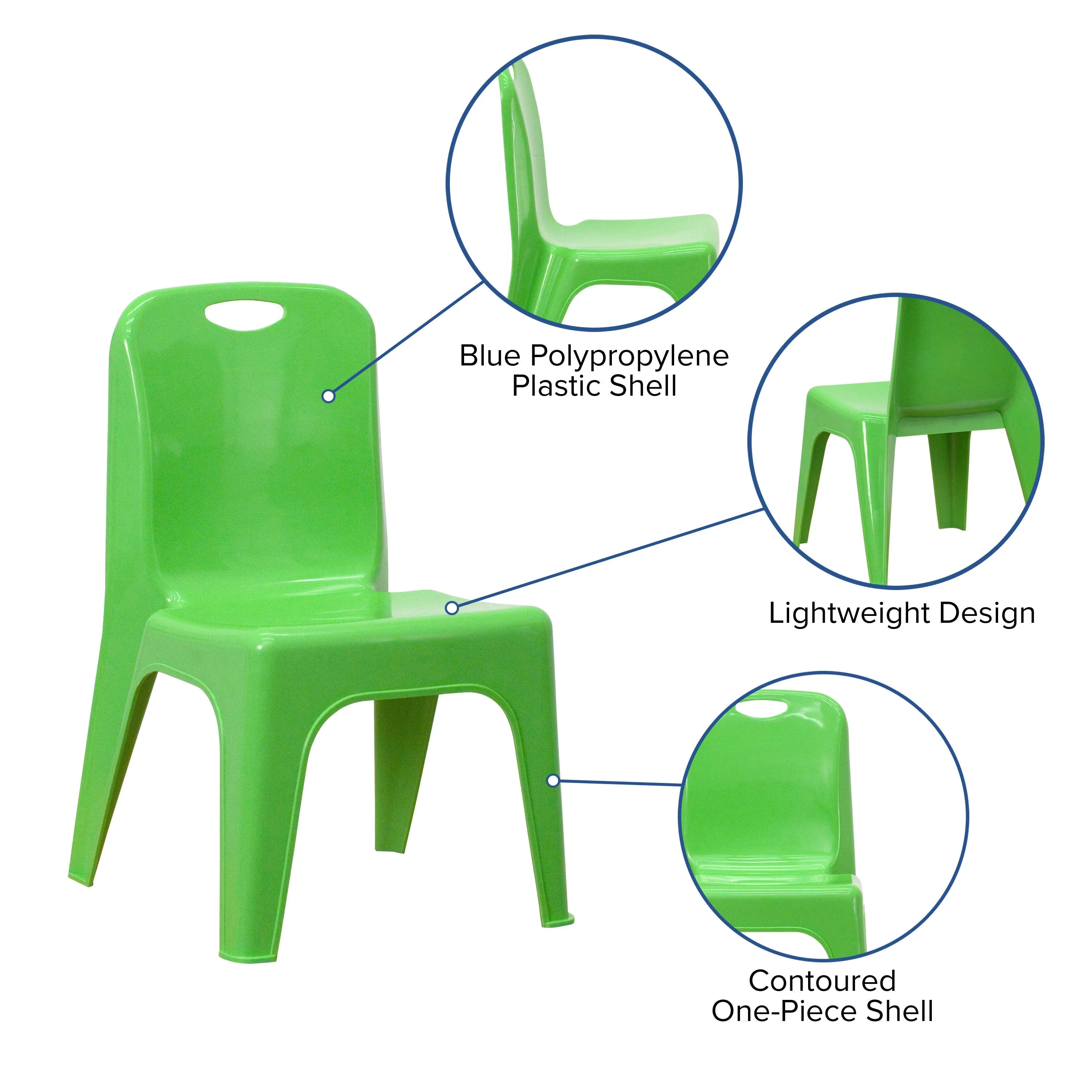 4 Pack Plastic Stackable School Chair with Carrying Handle and 11'' Seat Height