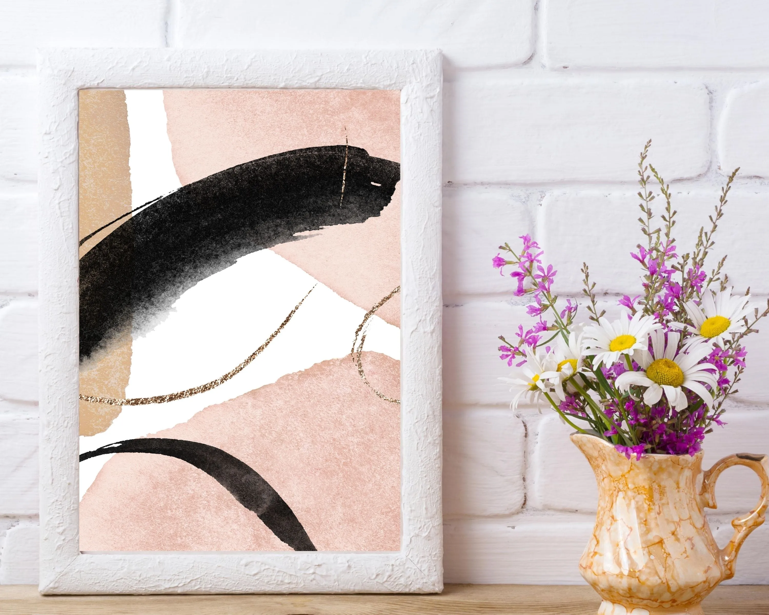 Abstract Boho Art Prints | Blush Pink Black Gold