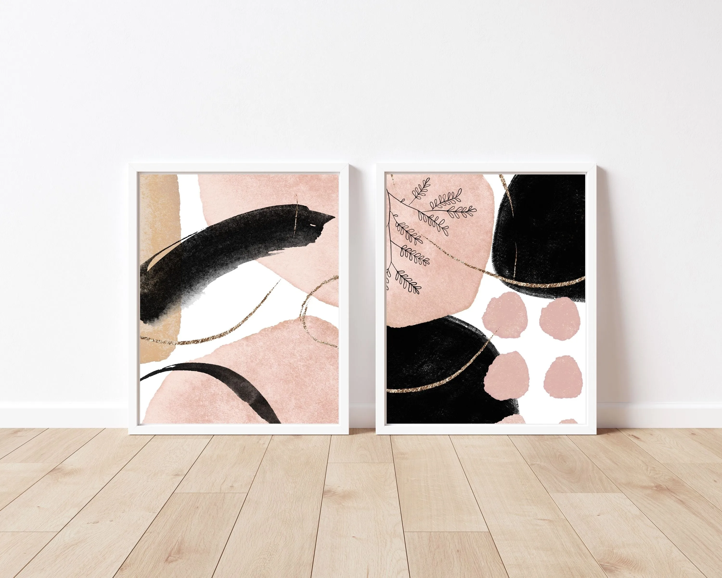 Abstract Boho Art Prints | Blush Pink Black Gold