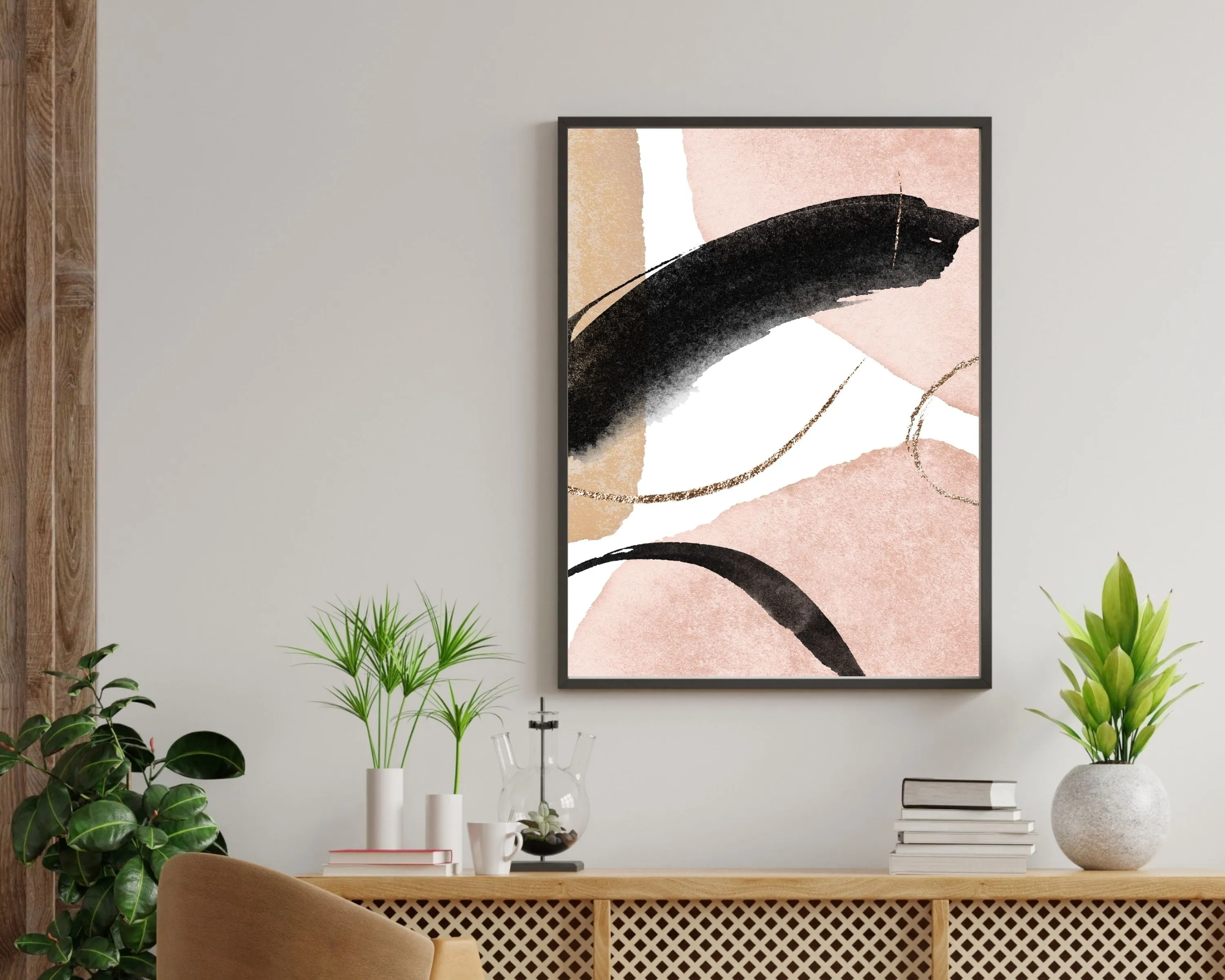 Abstract Boho Art Prints | Blush Pink Black Gold