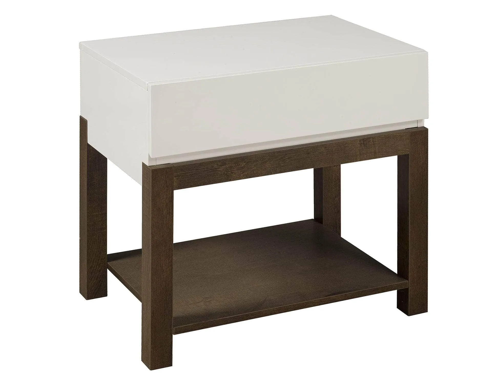 Alfie Contemporary Nightstand in White and Walnut Oak