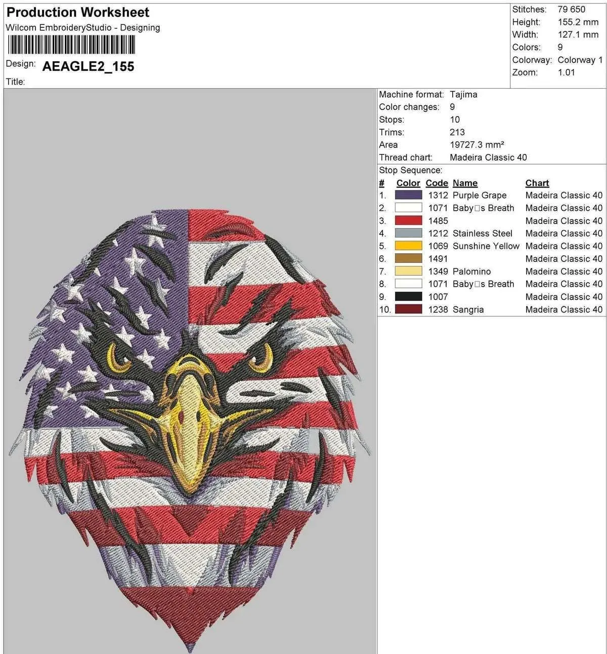 American USA Eagle Head - Embroidery Design