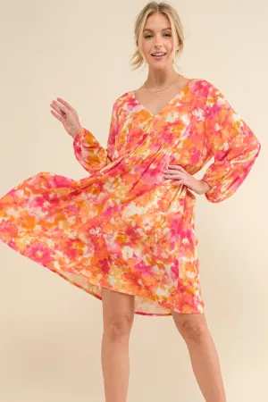 And The Why Full Size Printed Tie Back Long Sleeve Dress