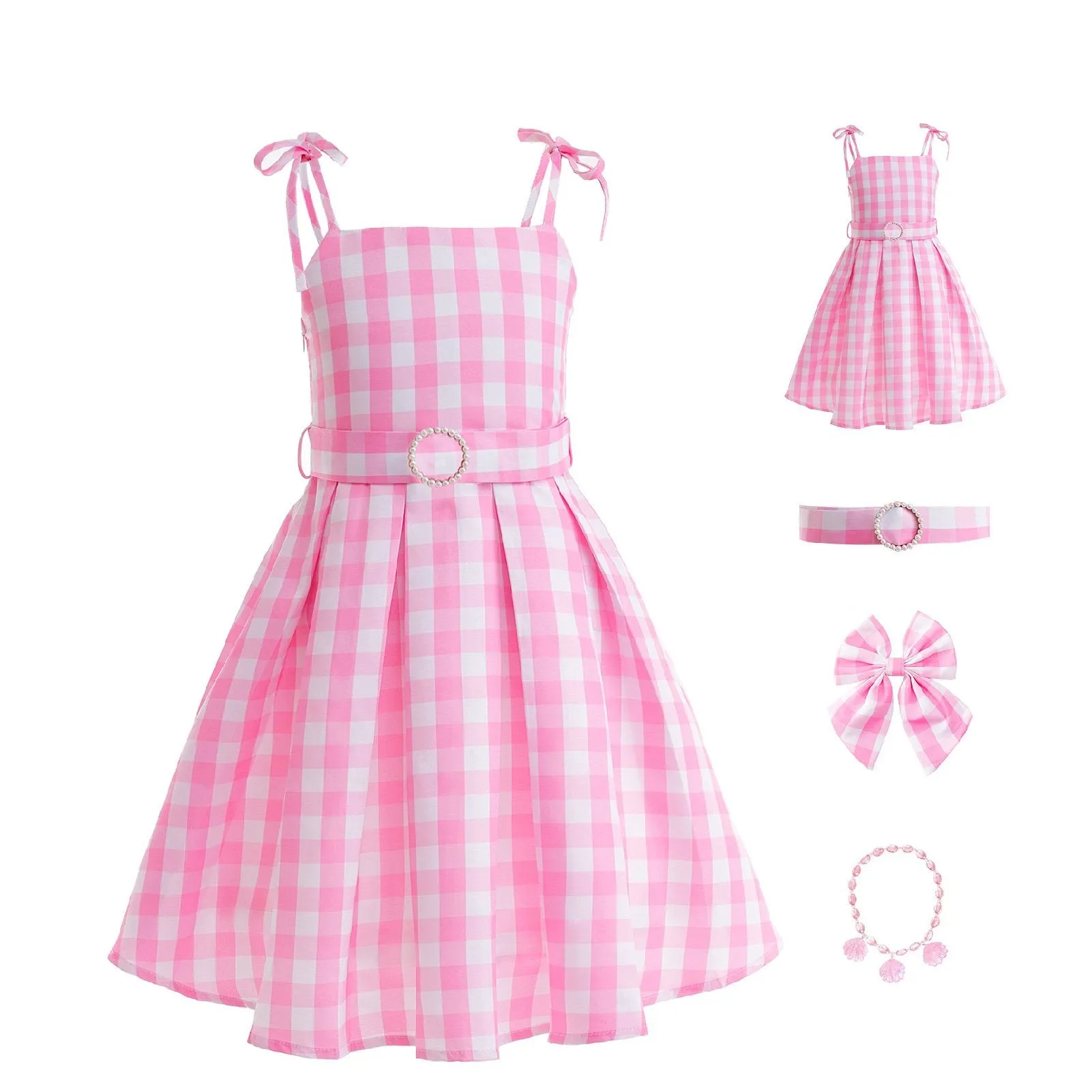 Barbie Cosplay Kid's Pink Gingham Summer Dress Set