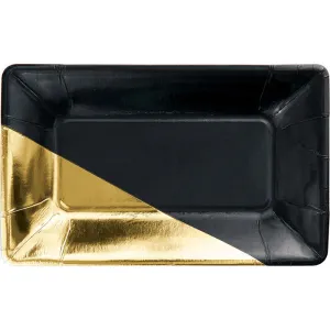 Black & Gold Foil Rectangular Paper Plates (8/Pkg)