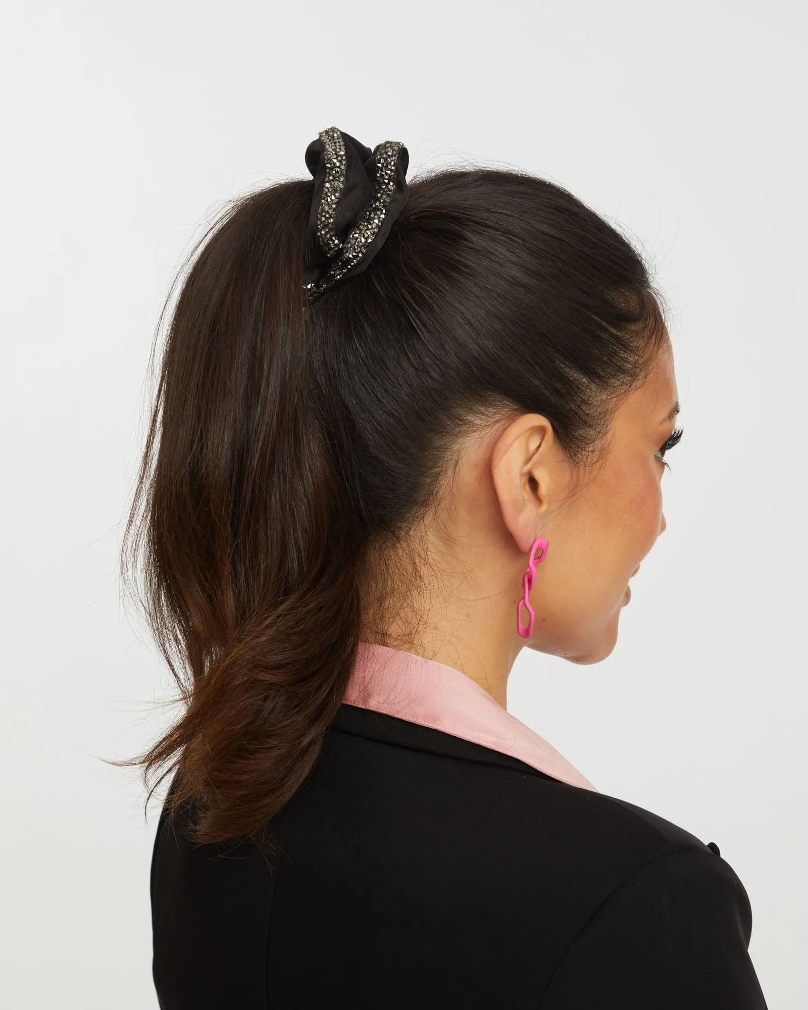 Black Crushed Crystal Look Scrunchie