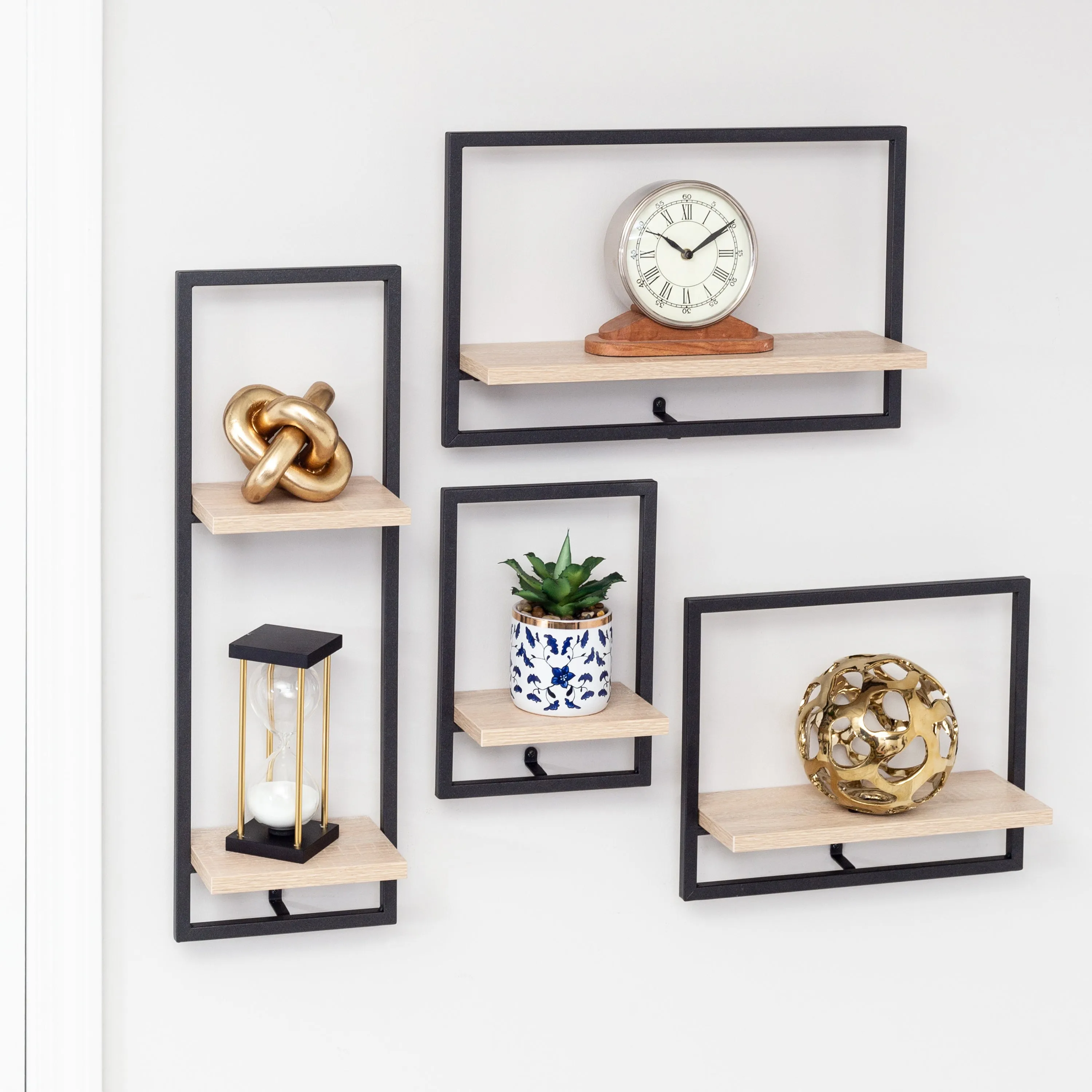 Black/Natural Small Vertical Floating Wall Shelf