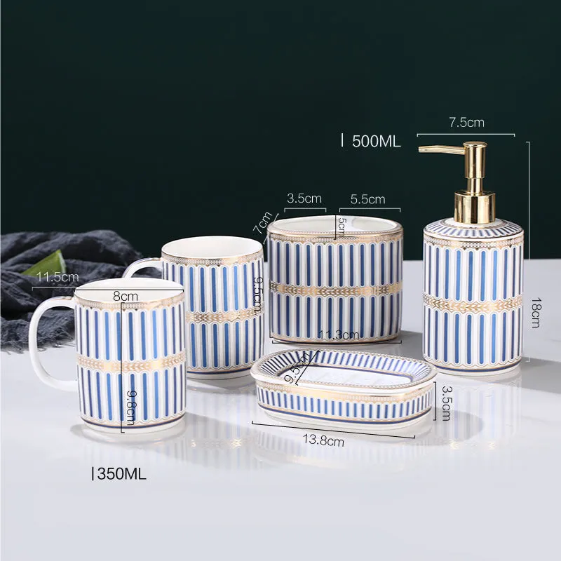 Blue and White Stripes Bathroom Decoration Accessories Bathroom Set