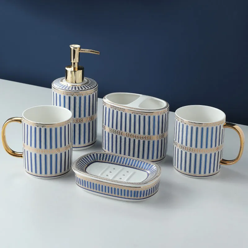 Blue and White Stripes Bathroom Decoration Accessories Bathroom Set