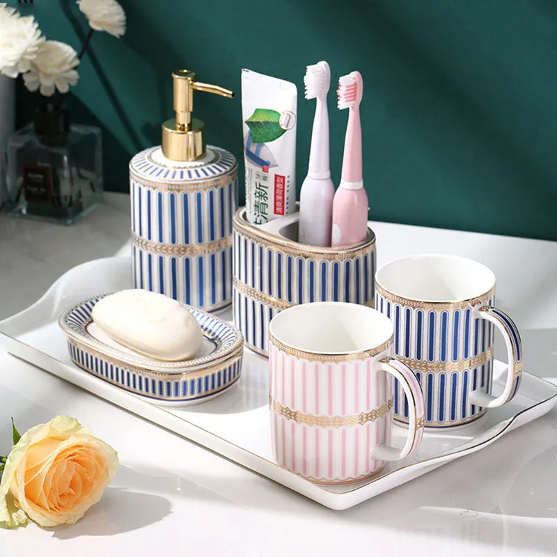 Blue and White Stripes Bathroom Decoration Accessories Bathroom Set