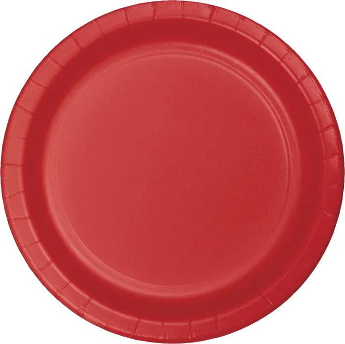 Bulk Classic Red Paper 6.75 inch Dessert Plates (240 per Case)