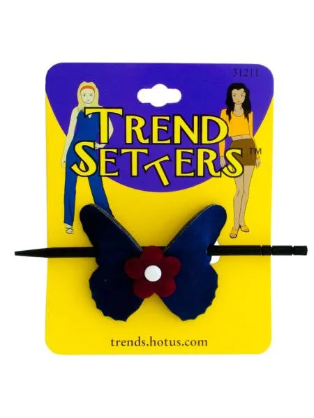 Butterfly Hair Clip with Wooden Stick (Available in a pack of 24)