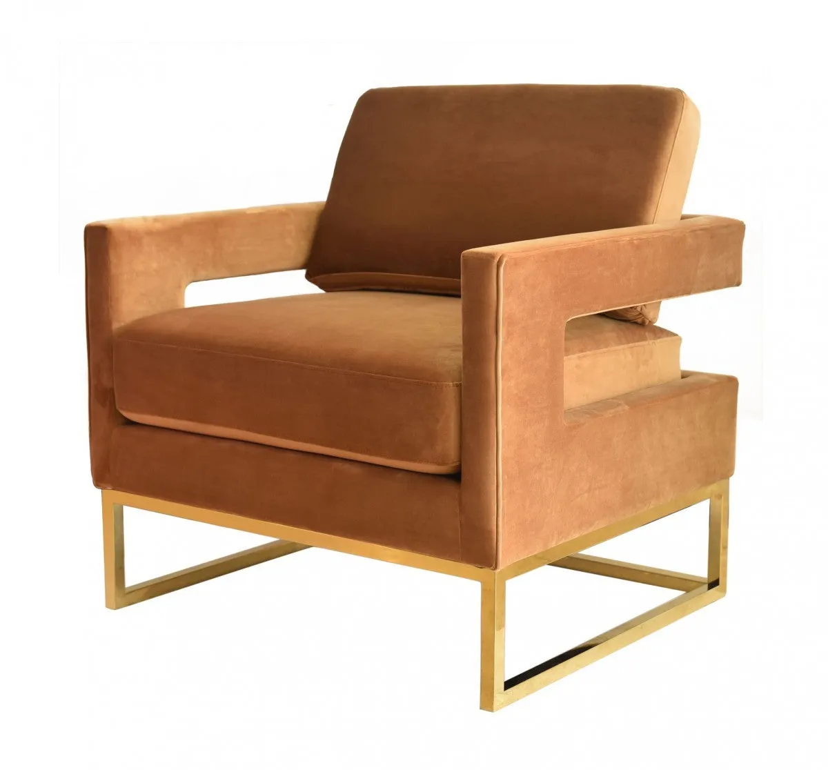 Camel Velvet And Gold Chair