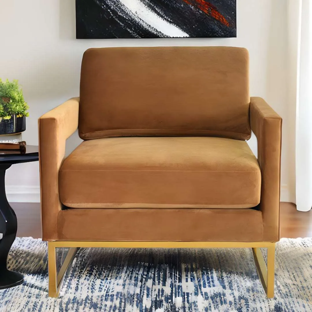 Camel Velvet And Gold Chair