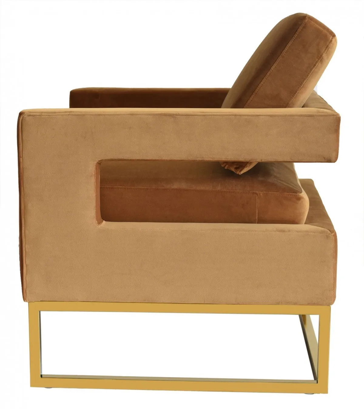 Camel Velvet And Gold Chair