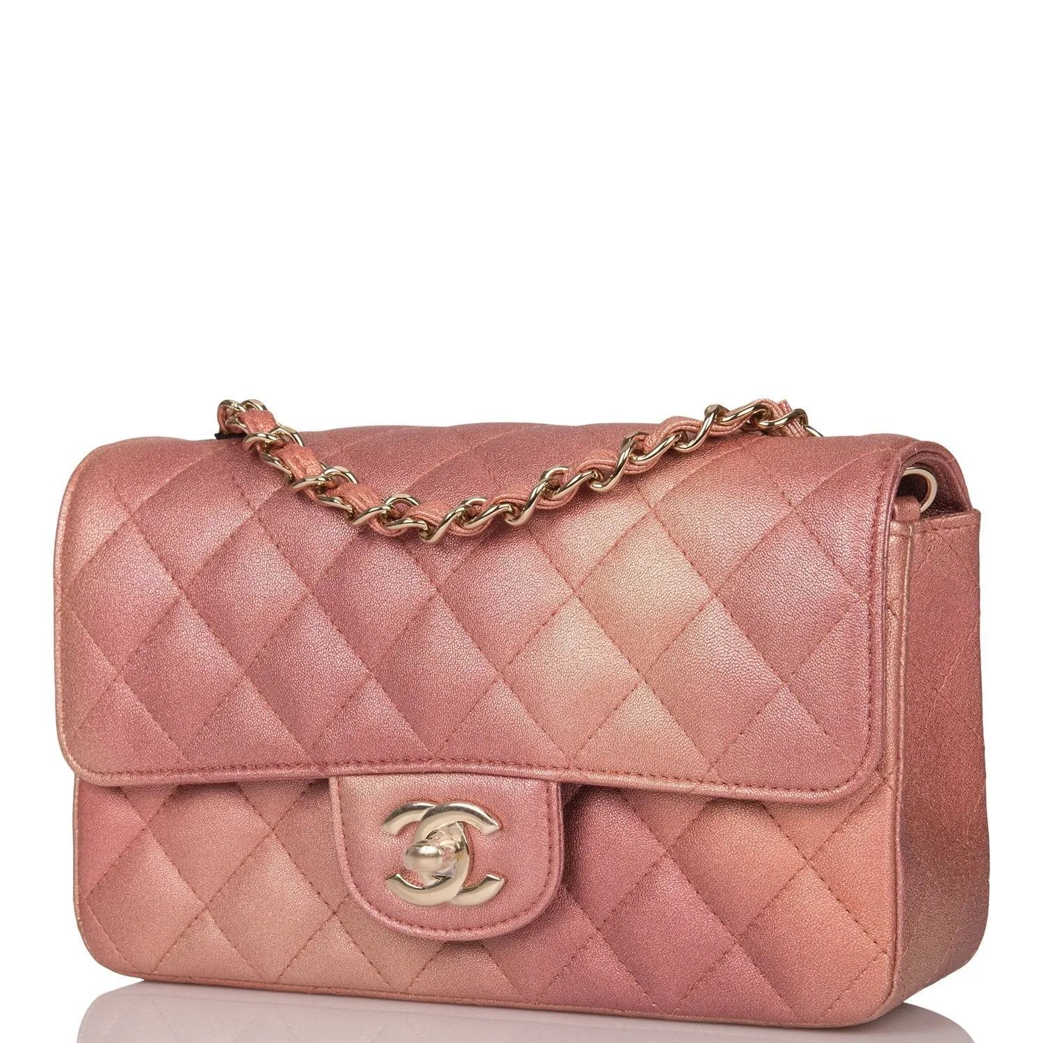 Chanel Mini Rectangular Flap Bag Pink Ombre Metallic Lambskin Light Gold Hardware