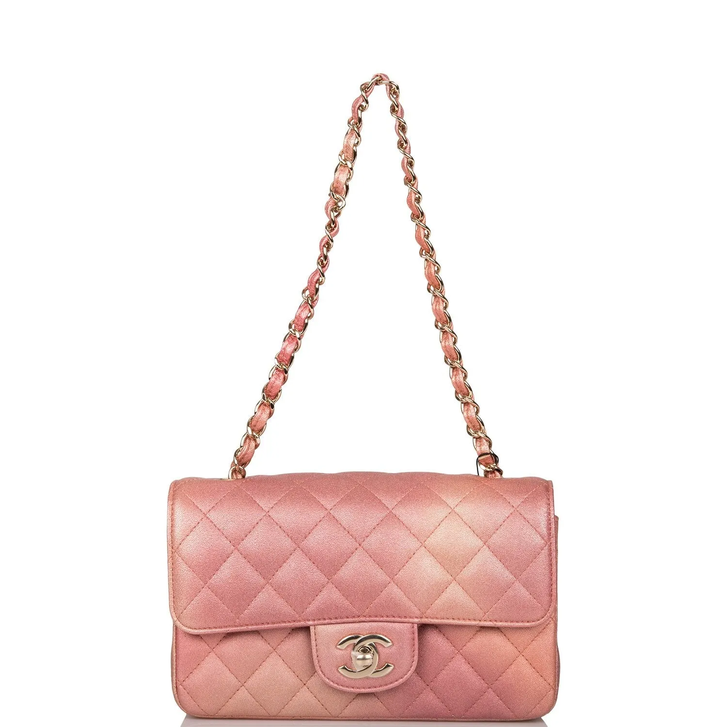 Chanel Mini Rectangular Flap Bag Pink Ombre Metallic Lambskin Light Gold Hardware