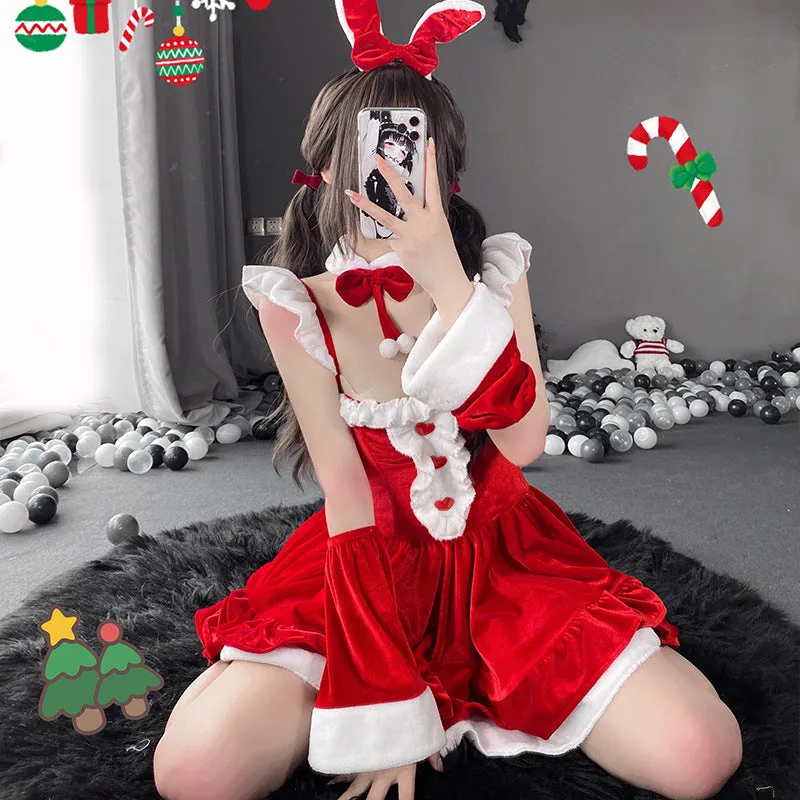 Christmas Bow Red Suspender Dress