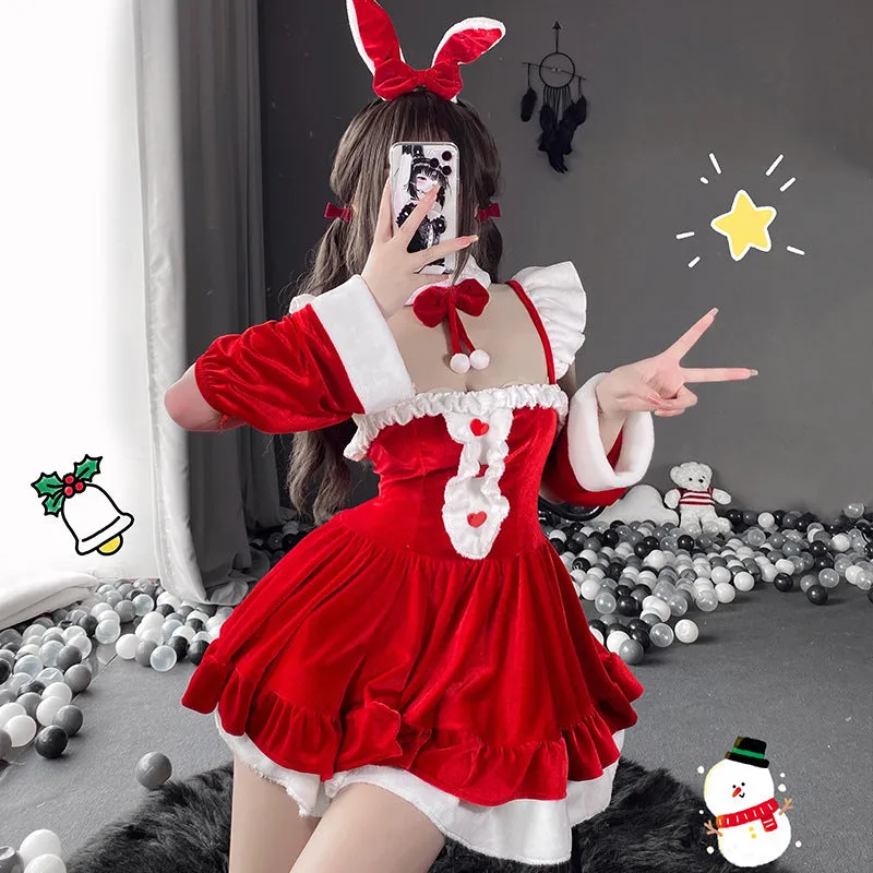 Christmas Bow Red Suspender Dress