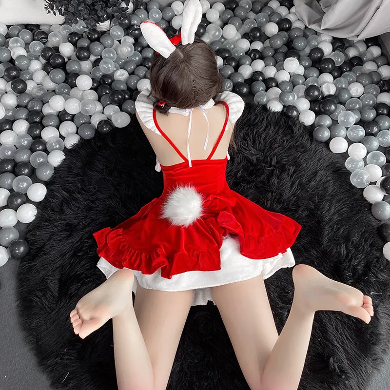 Christmas Bow Red Suspender Dress