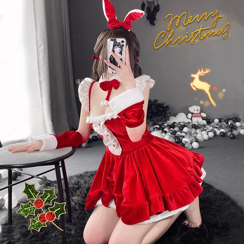 Christmas Bow Red Suspender Dress