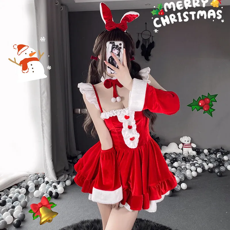 Christmas Bow Red Suspender Dress