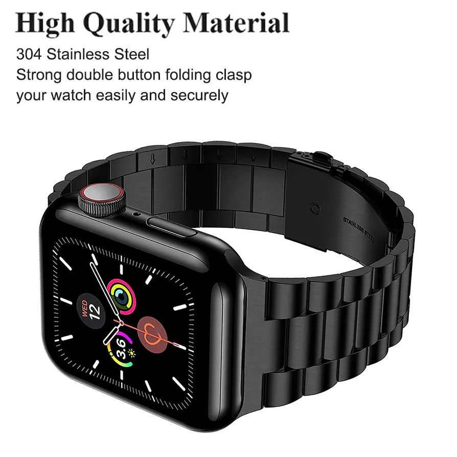 Classic Stainless Steel Metal Slim Band for Apple Watch-Black