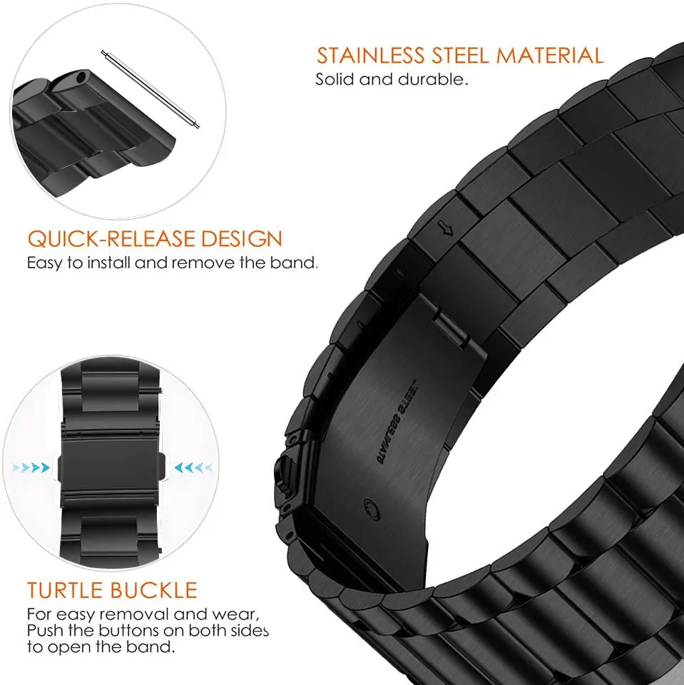 Classic Stainless Steel Metal Slim Band for Apple Watch-Black