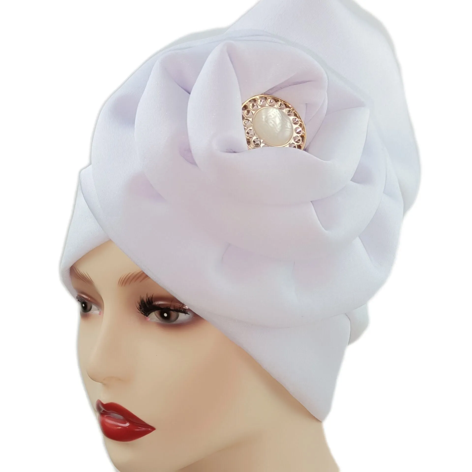 deanwangkt Solid African turban big flower design headtie cap for fashion women headwrap with badge