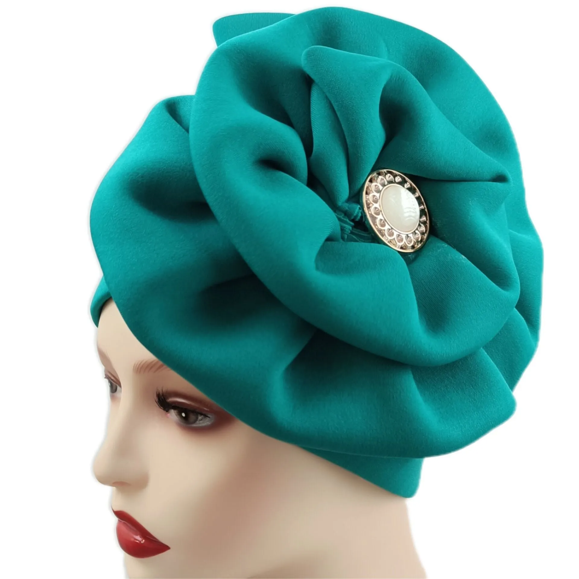 deanwangkt Solid African turban big flower design headtie cap for fashion women headwrap with badge