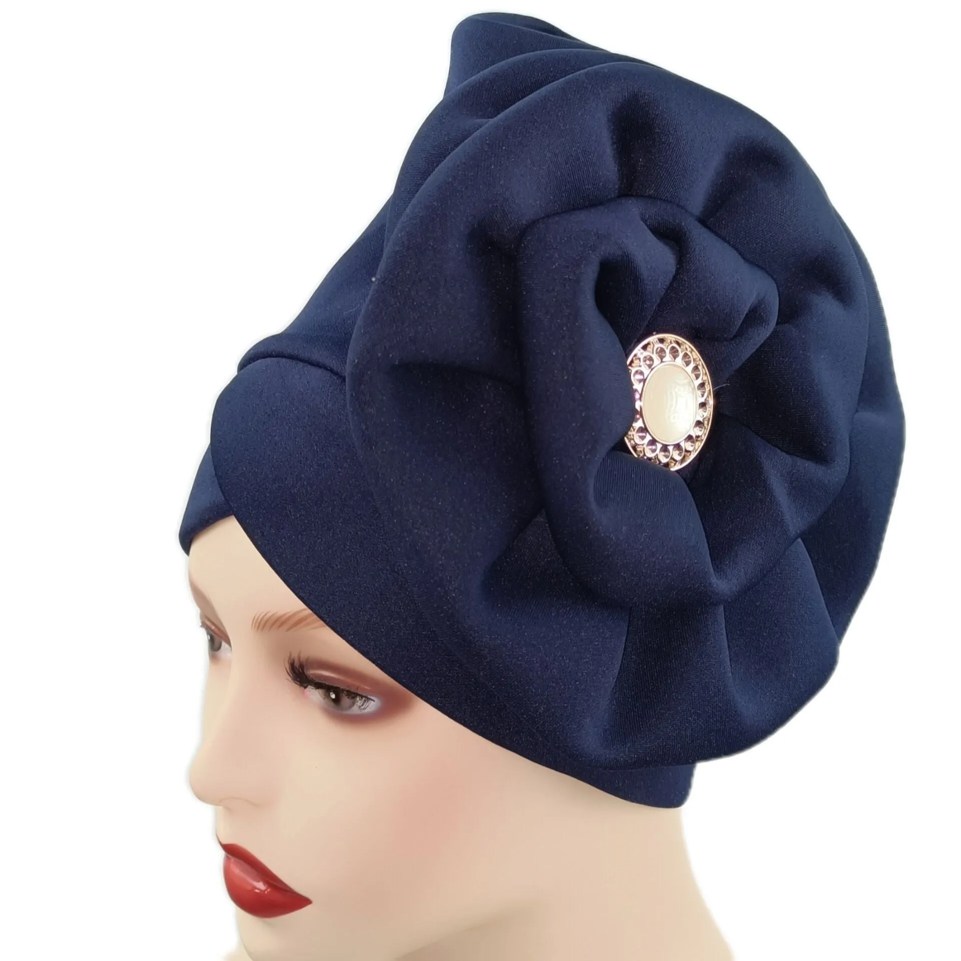 deanwangkt Solid African turban big flower design headtie cap for fashion women headwrap with badge