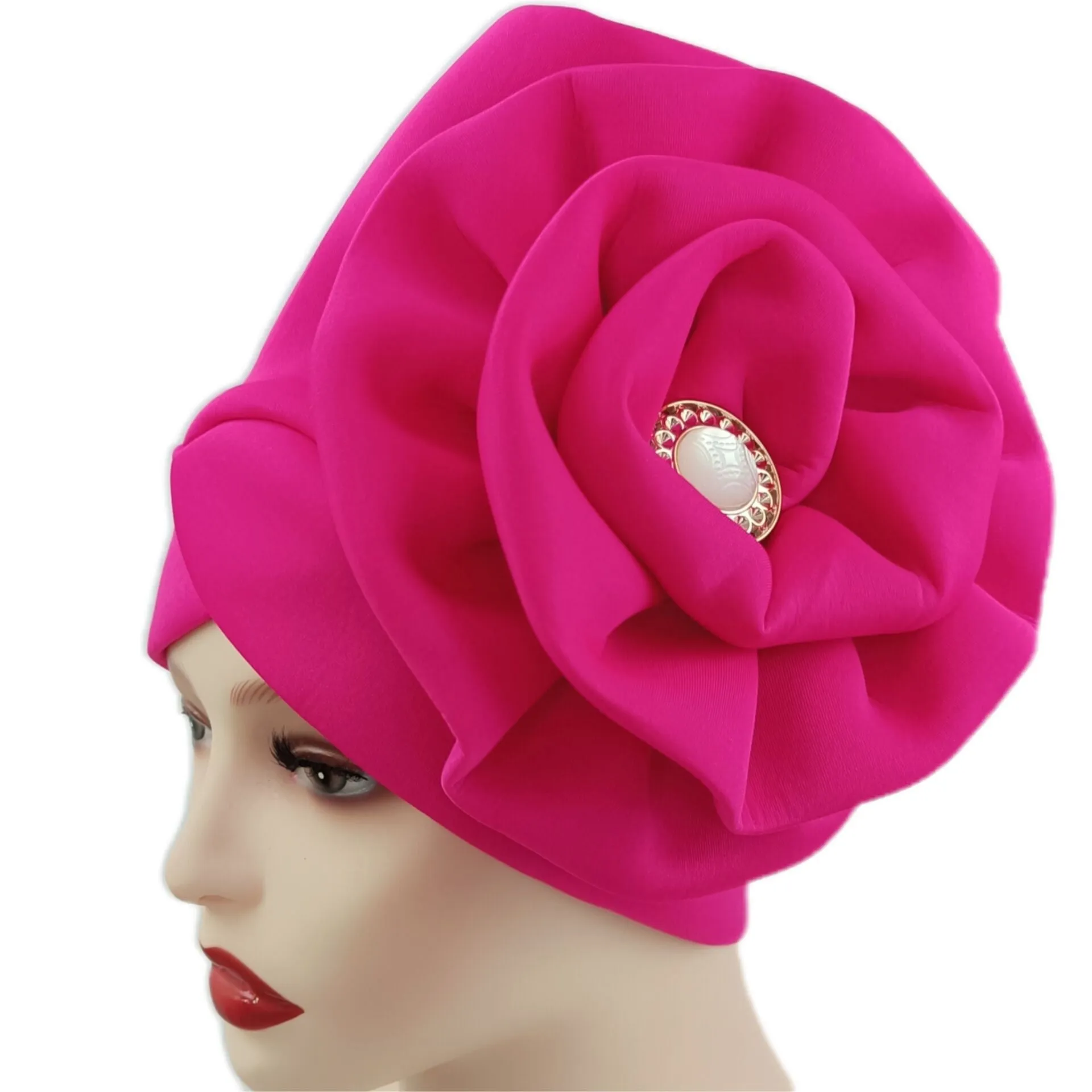 deanwangkt Solid African turban big flower design headtie cap for fashion women headwrap with badge