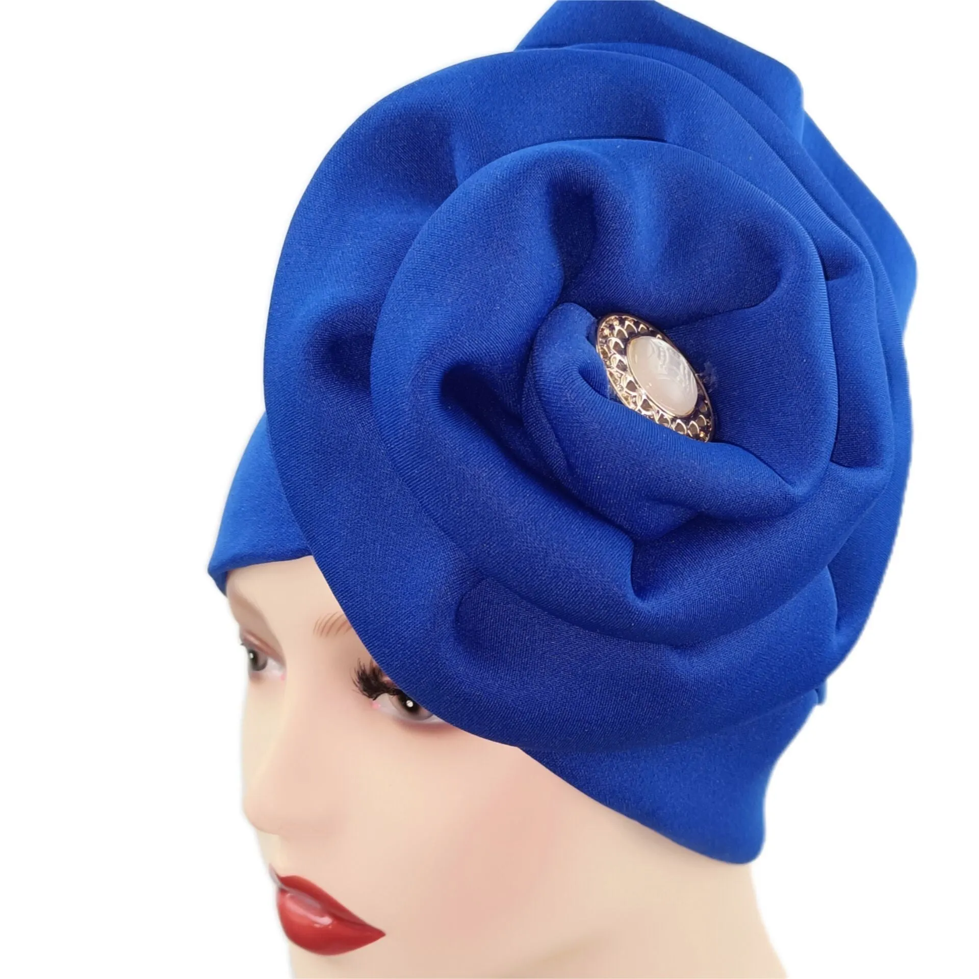 deanwangkt Solid African turban big flower design headtie cap for fashion women headwrap with badge