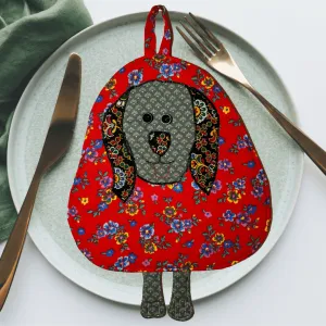 Dog Potholder: Red Floral Handmade Kitchen Accessories