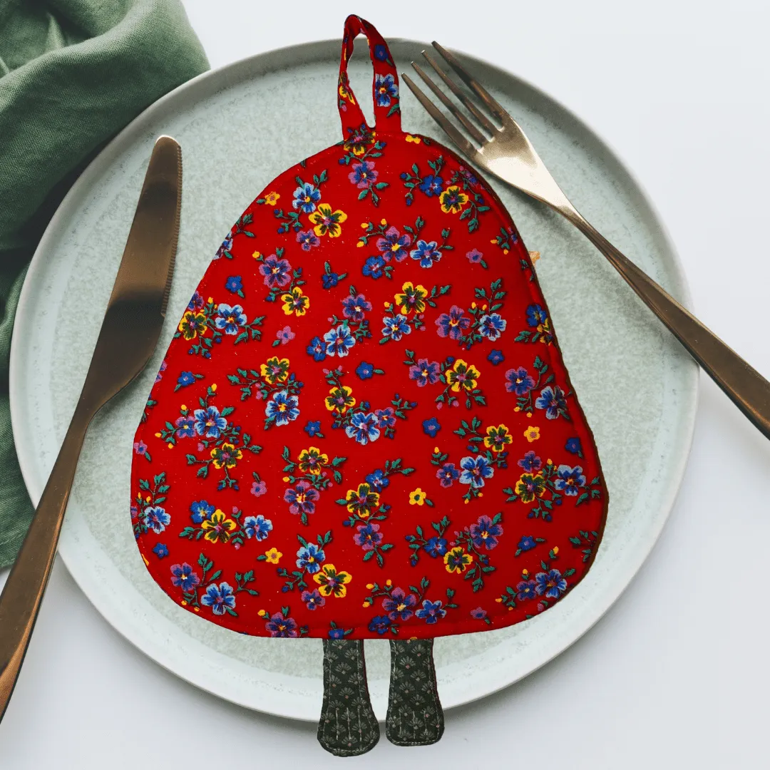 Dog Potholder: Red Floral Handmade Kitchen Accessories