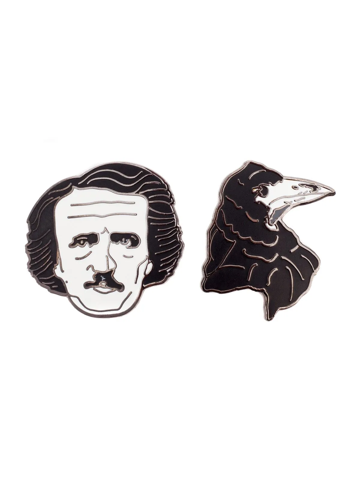 Edgar Allan Poe and Raven enamel pin set