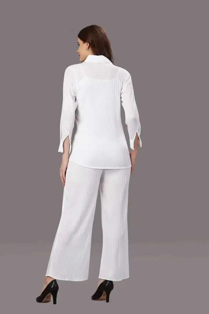 FMH Women's White Solid Co-ord Set D117